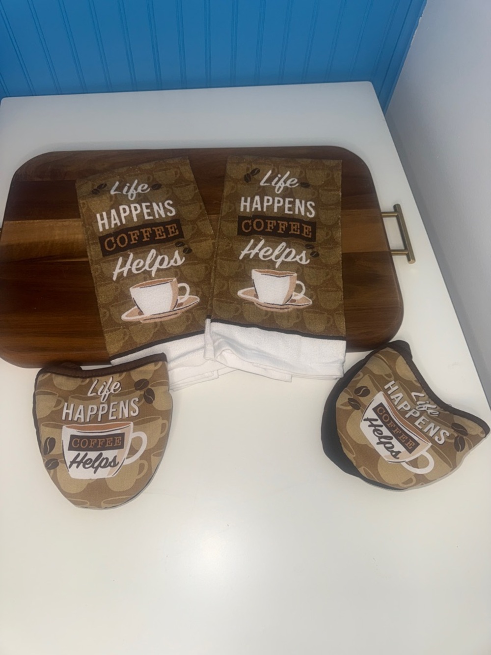 Coffee Kitchen Towel & Pot Holder Set - "Life Happens Coffee Helps"